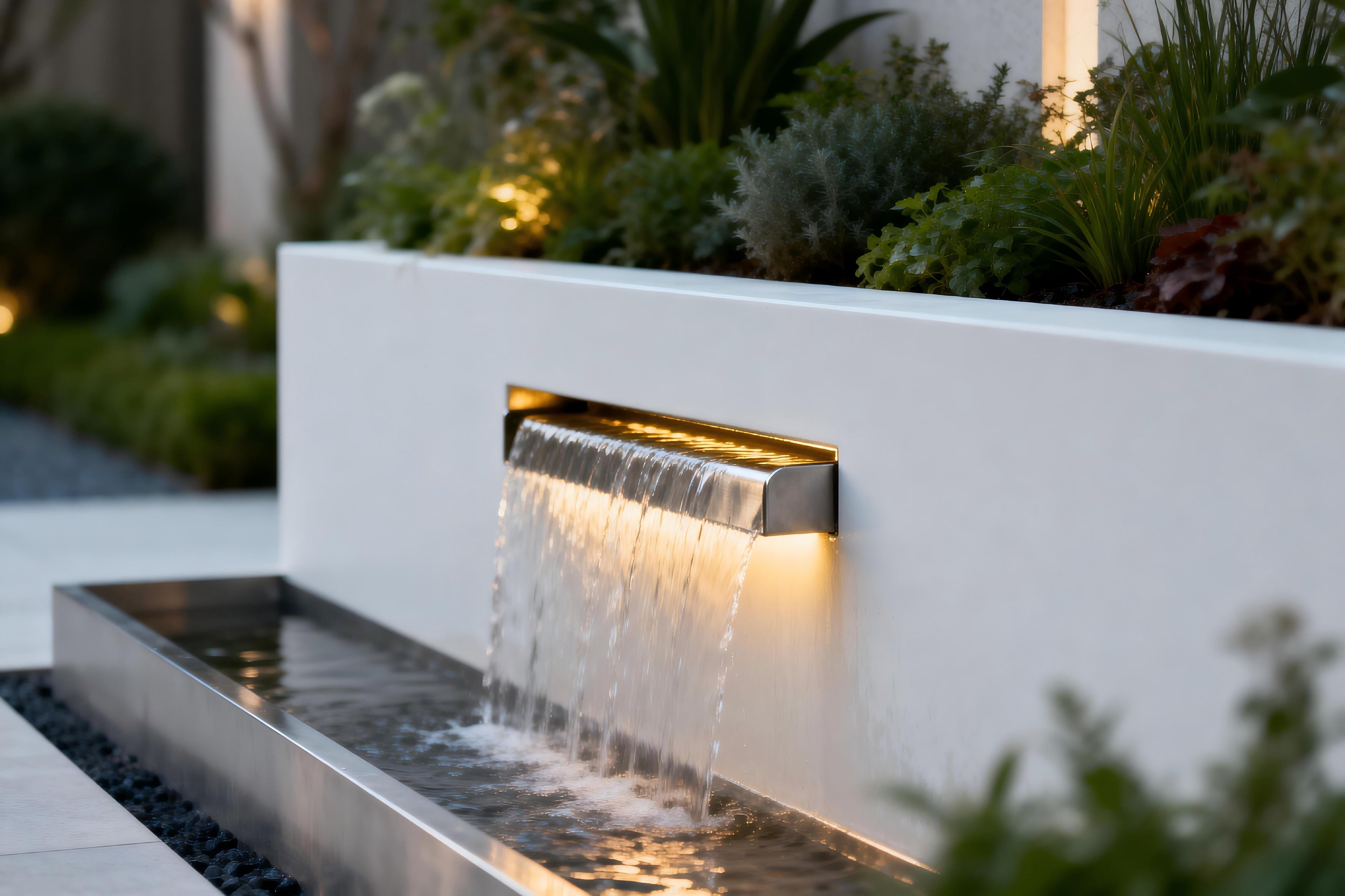 Minimalist Water Feature Planter | Aviation-grade Stainless Steel Art