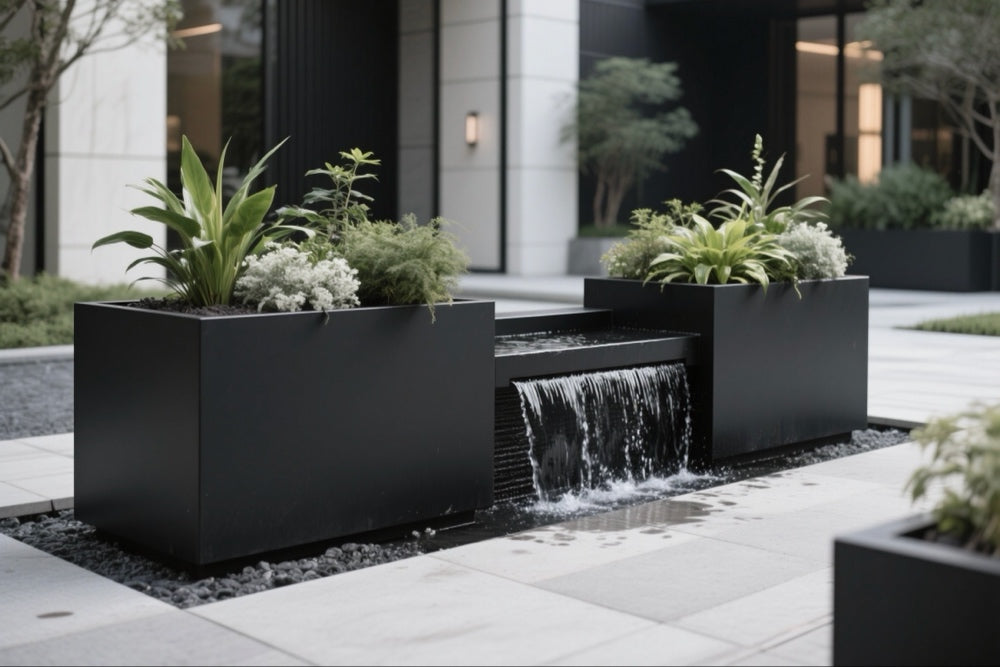 Sleek Modern Steel Garden Water Feature