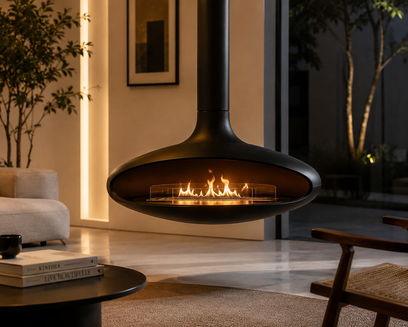 Zenith Aero Hanging Bioethanol Fireplace - Matte Black Edition
