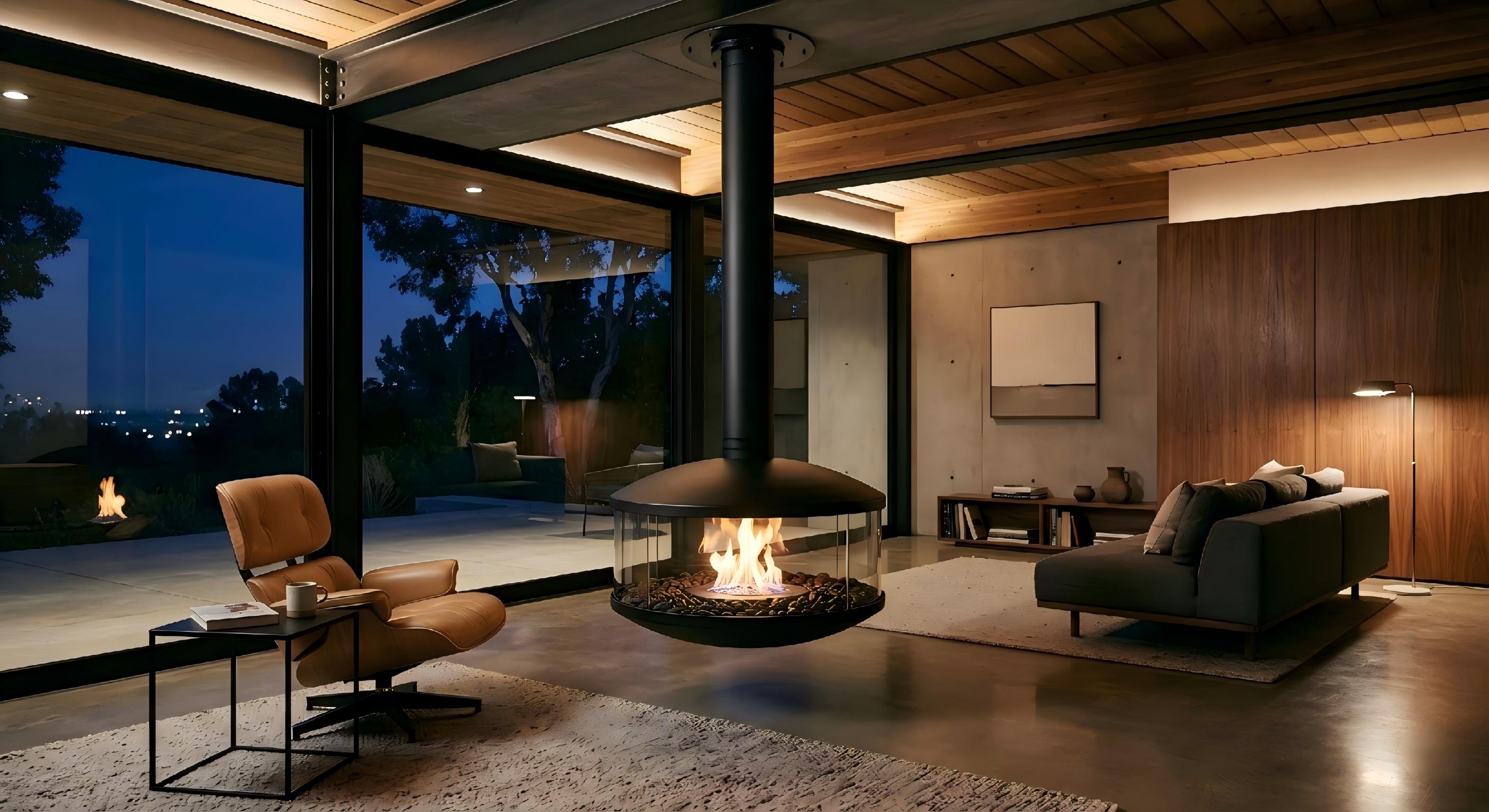 The Zenith Suspended Fireplace | Modern Architectural Centerpiece