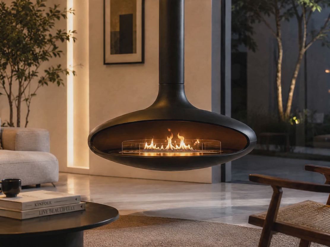 Zenith Aero Hanging Bioethanol Fireplace - Matte Black Edition