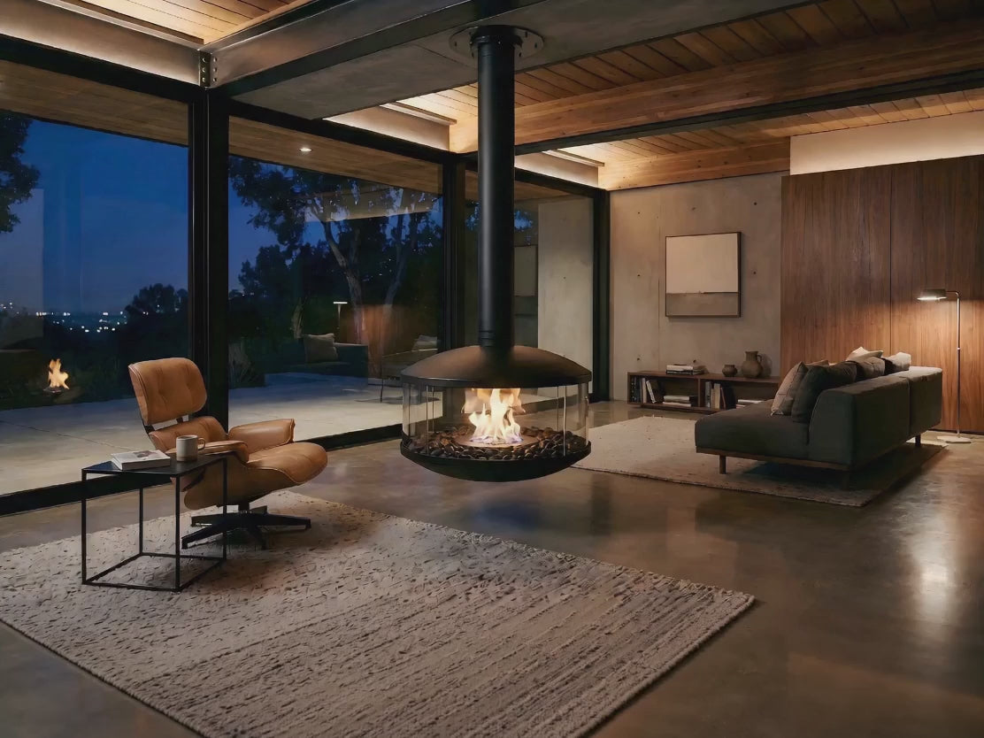 The Zenith Suspended Fireplace | Modern Architectural Centerpiece