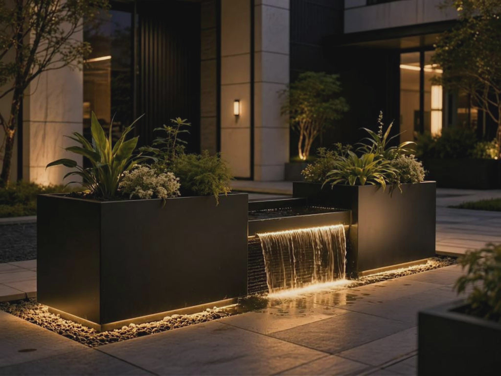 Sleek Modern Steel Garden Water Feature