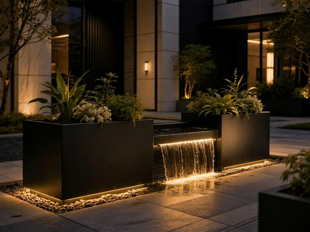 Sleek Modern Steel Garden Water Feature